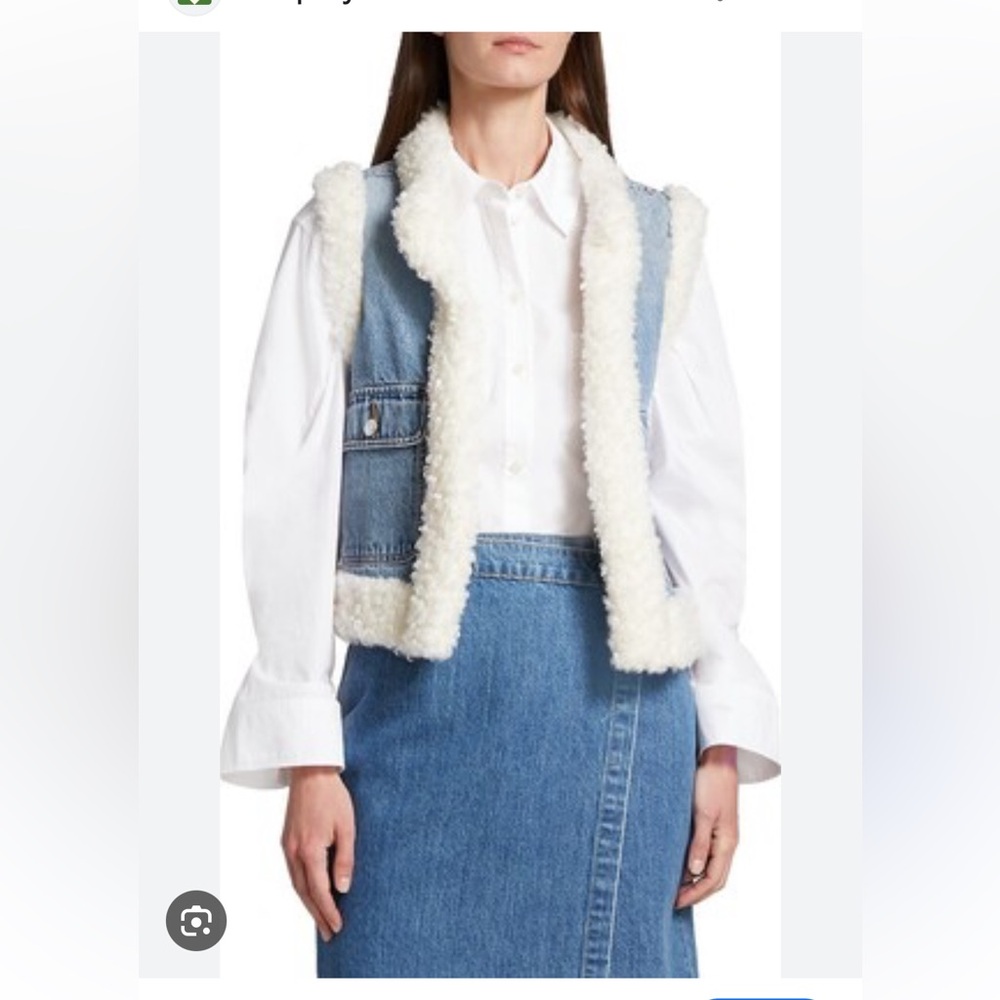 Derek Lam 10 Crosby 🔥 Jaime Denim Sherpa Vest - Picture 10 of 12